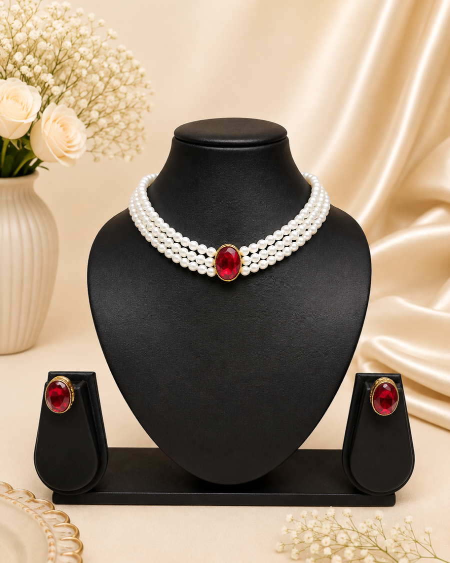 Red Kundan Choker Set
