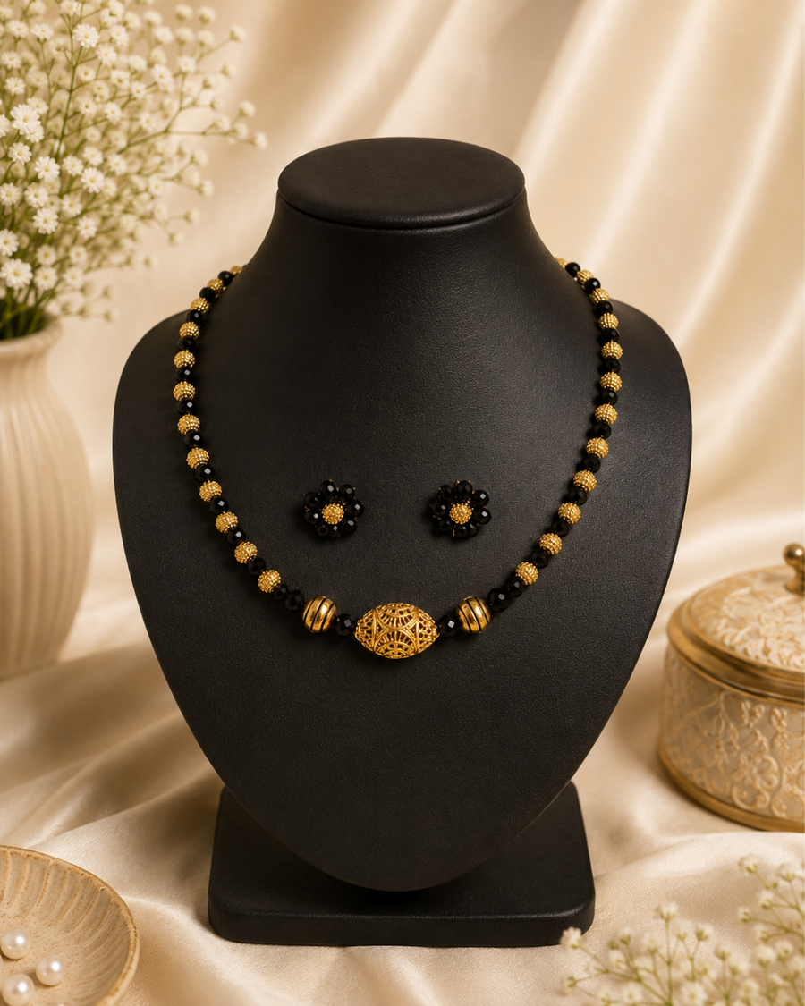 Royal Black & Gold Beaded  Choker