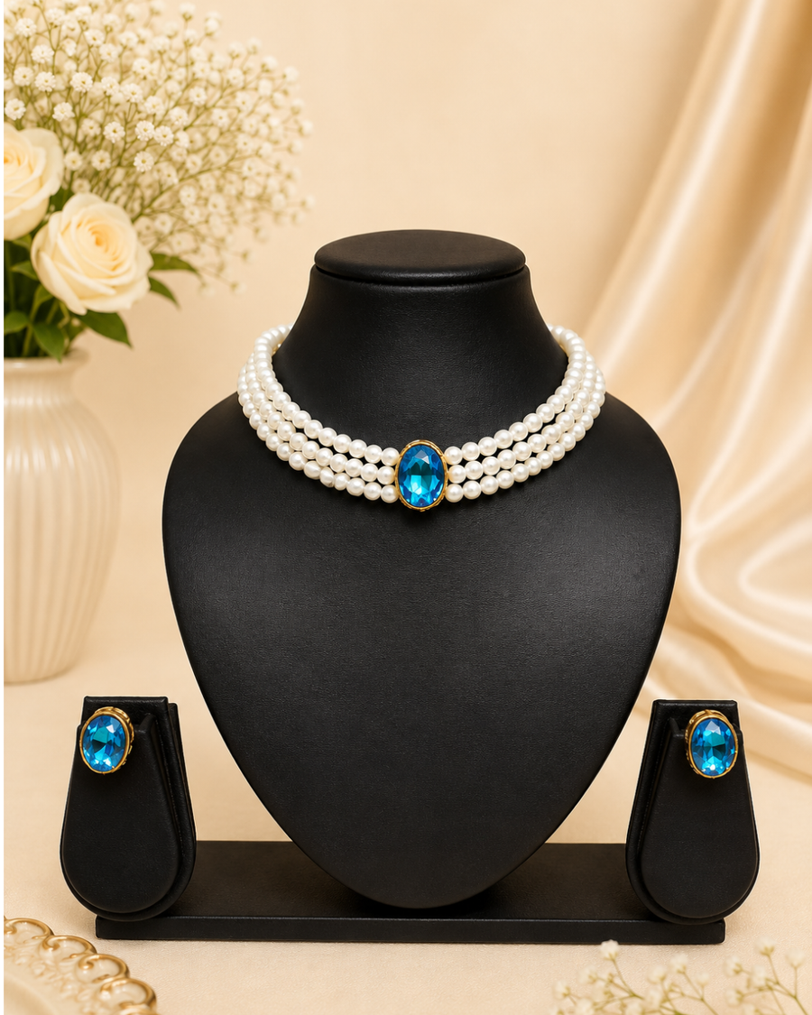 Blue Kundan Choker Set