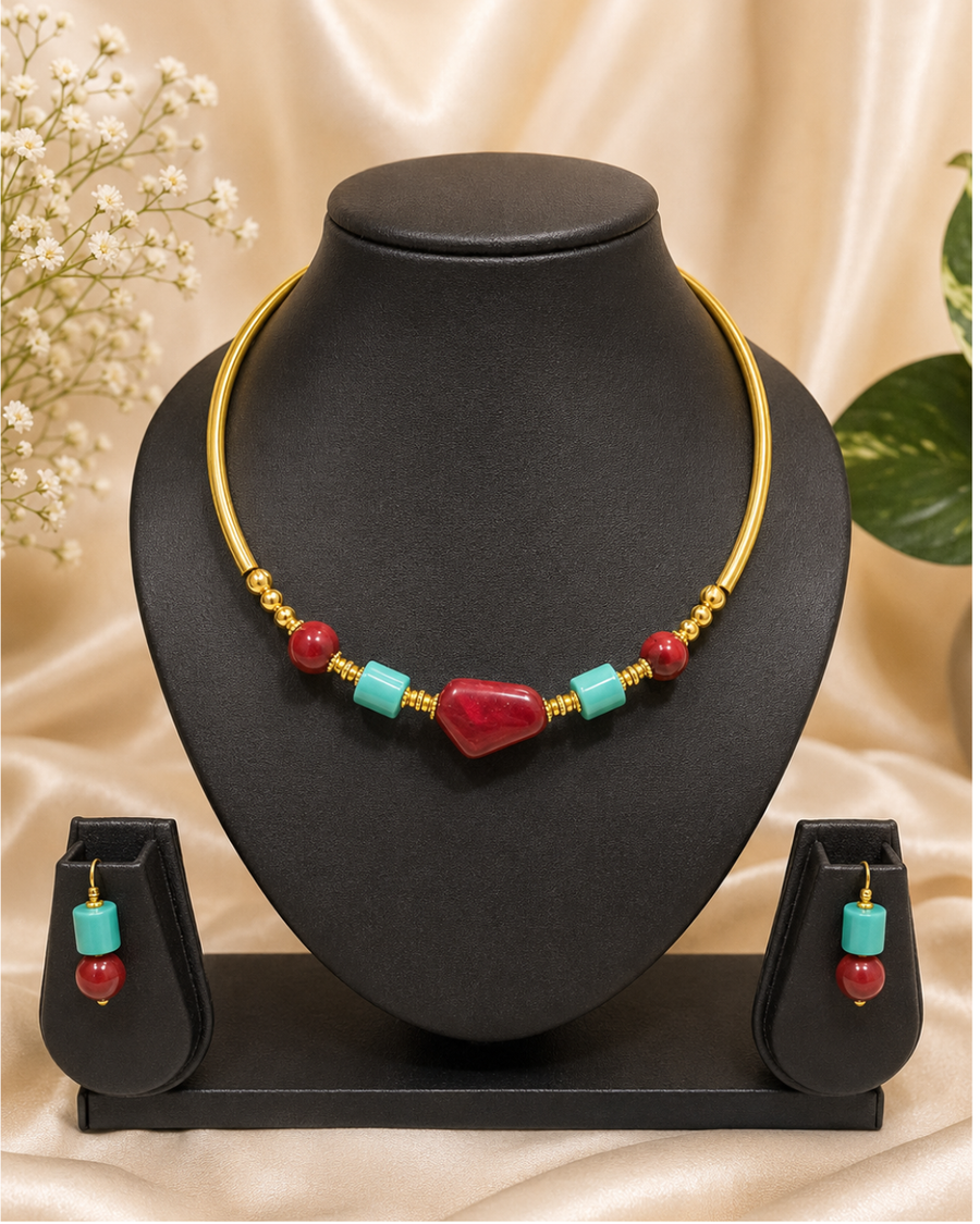 Maroon & Turquoise Choker Set